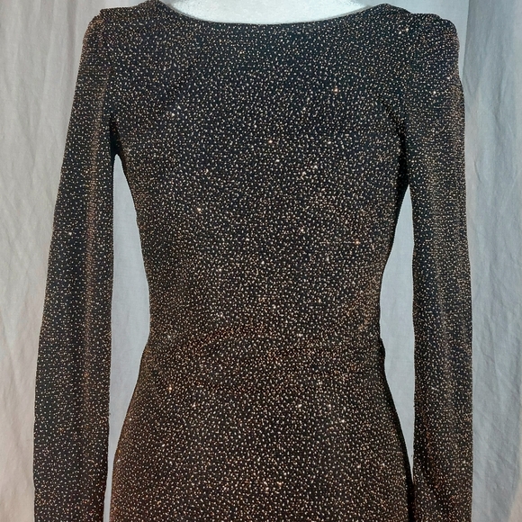 H&M black w/ gold sparkles long-sleeved surplice bodycon mini dress, S, EUC - Picture 6 of 6